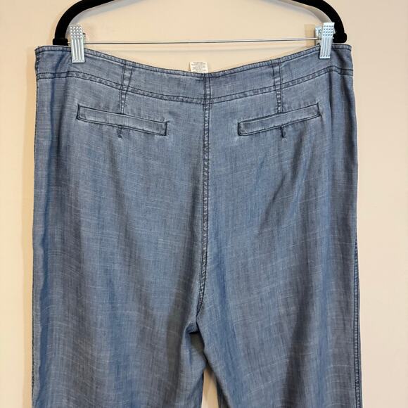 Trina Turk Chambray Pants Womens 37 Blue Linen Blend High Rise Frayed Hem Casual - Picture 8 of 8